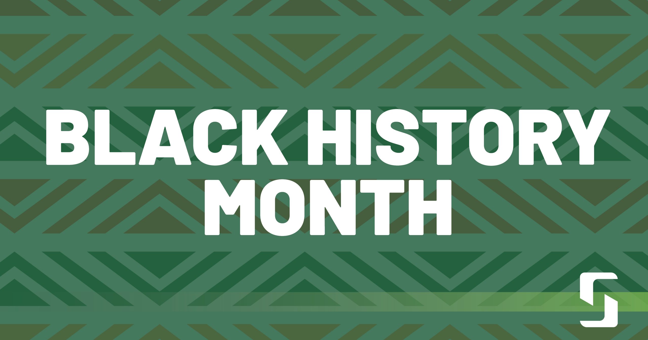 Geometric orange and green background pattern with green overlay and Black History Month text